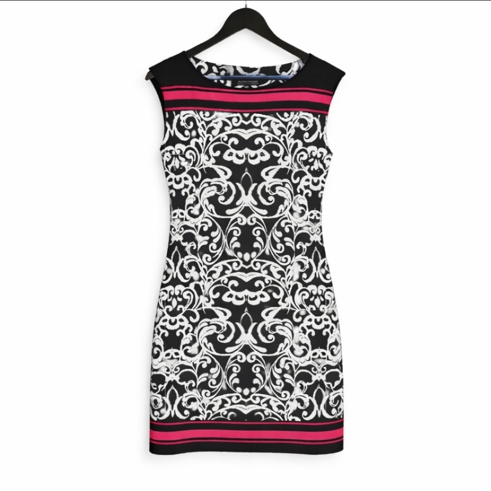 Jessica Howard Black White Scrollwork Above Knee Sleeveless Dress Sz Med